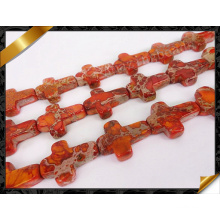 Natural Orange Sea Sediment Jasper Cross Pendant Gemstone Loose Beads (GB0108)